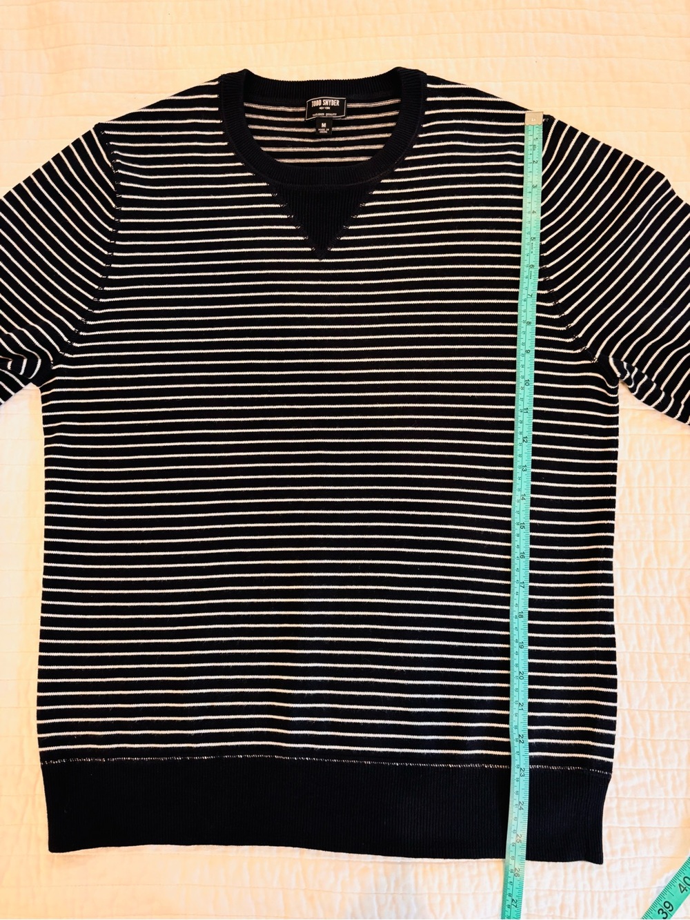 Todd Snyder Cotton-Cashmere Navy & White Striped Crewneck Sweater - Picture 7 of 12